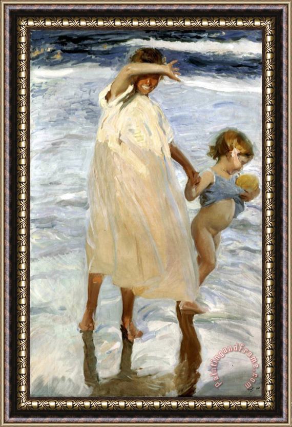 Joaquin Sorolla y Bastida The Two Sisters Framed Painting