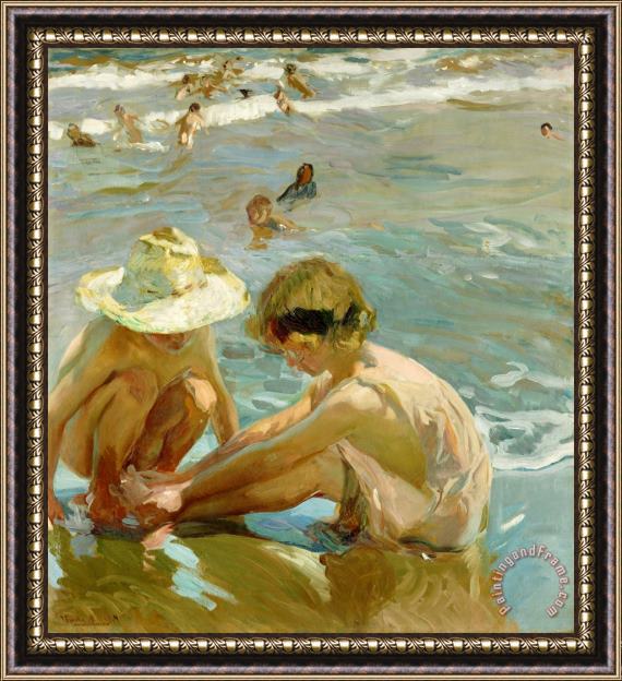 Joaquin Sorolla y Bastida The Wounded Foot Framed Painting