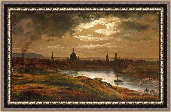 Johan Christian Dahl Dresden by Moonlight Framed Print