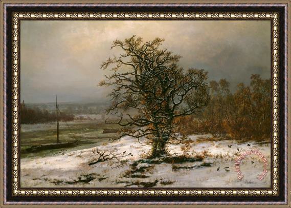 Johan Christian Dahl Oak Tree by The Elbe in Winter Framed Painting