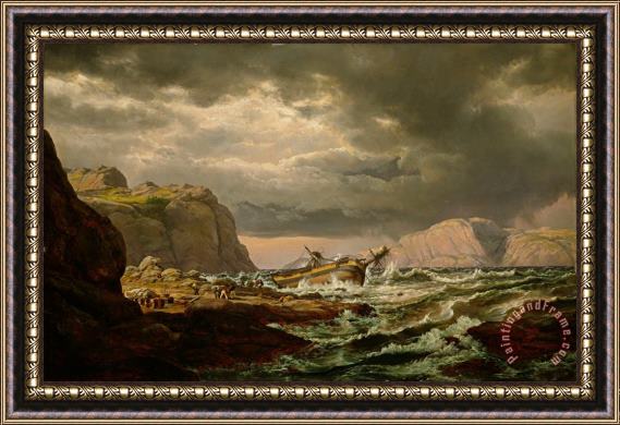 Johan Christian Dahl Shipwreck on The Coast of Norway Framed Print