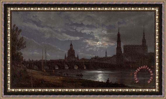 Johan Christian Dahl View of Dresden by Moonlight 2 Framed Painting