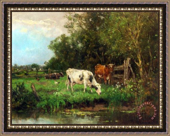 Johan Frederik Cornelis Scherrewitz Cows Watering in a Meadow Framed Painting