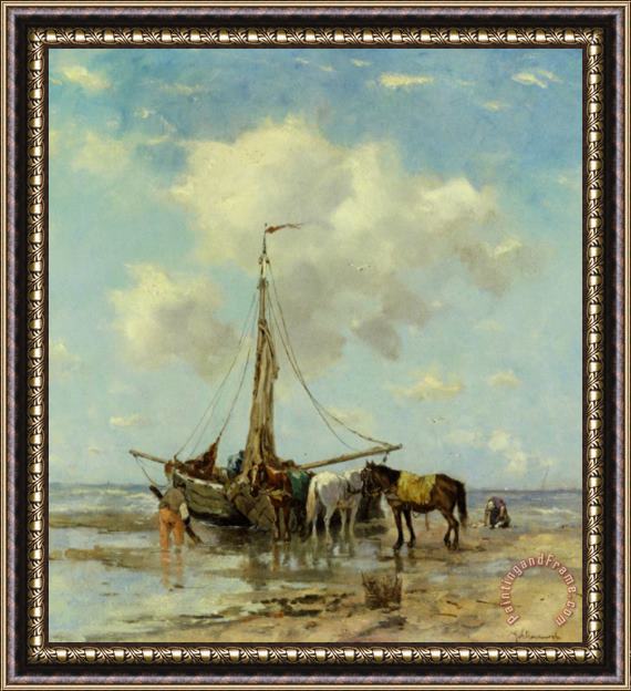 Johan Frederik Cornelis Scherrewitz Shellfishers at Low Tide Framed Painting