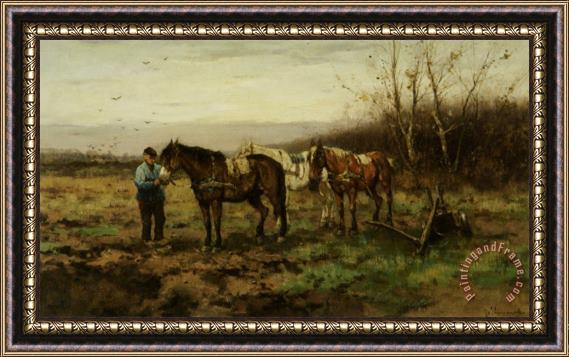 Johan Frederik Cornelis Scherrewitz Tethering The Plough Horses Framed Painting