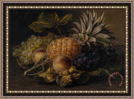 Johan Laurentz Jensen Fruit And Hazlenuts in a Basket Framed Painting
