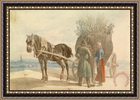 Johann Adam Klein  Austrian Peasants with a Horse And Cart, with Vienna in The Distance Framed Print