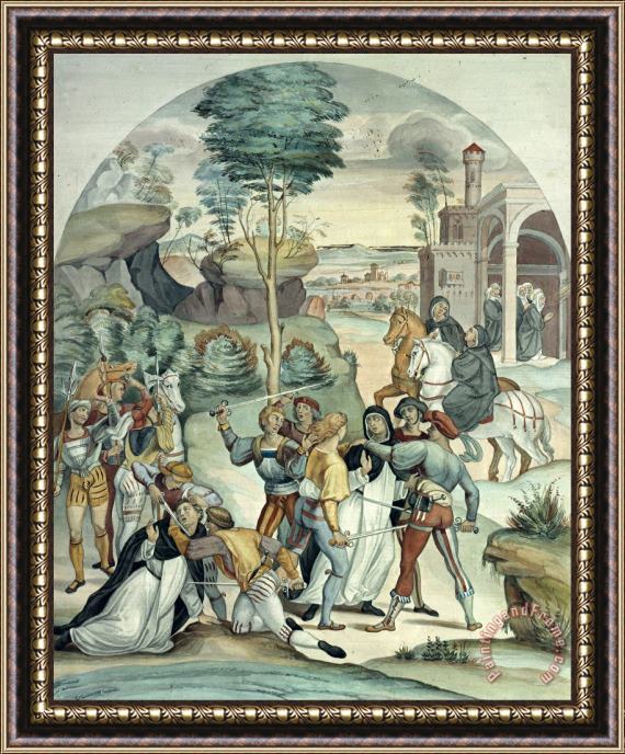 Johann Anton Ramboux Saint Catherine of Siena Rescues Two Dominicans From The Hands of Robbers Framed Painting