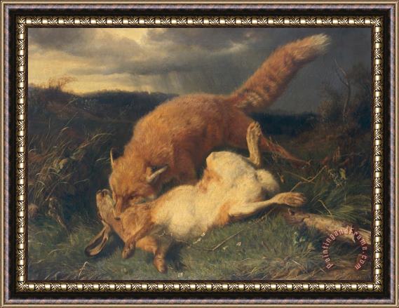 Johann Baptist Hofner Fox and Hare Framed Painting