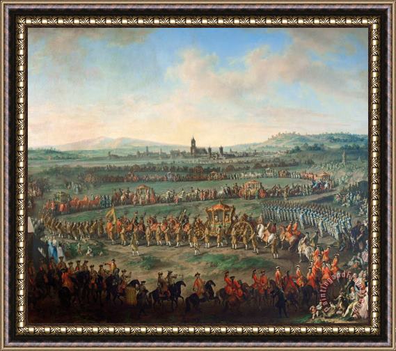 Johann Dallinger von Dalling Entrance of The Emperor Franz I. Stephan And His Son Joseph (ii.) Into Frankfurt on March 29, 1764 Framed Painting