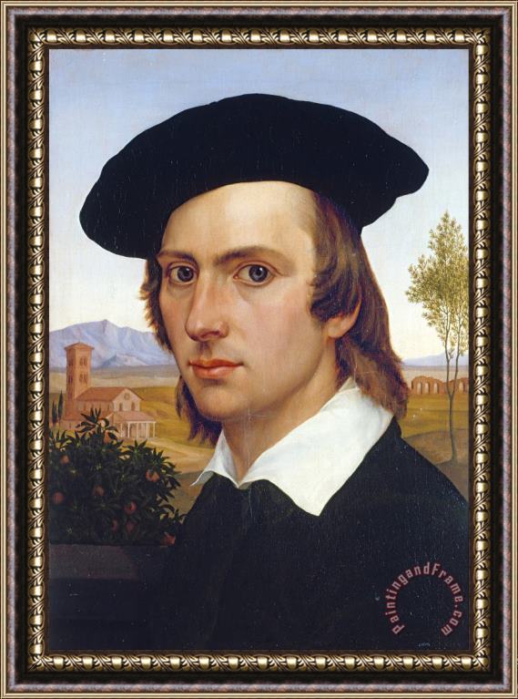 Johann David Passavant Self Portrait with Beret Before a Roman Landscape Framed Painting