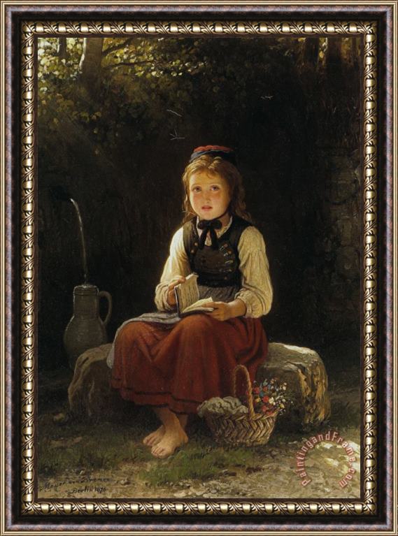 Johann Georg Meyer Von Bremen Young Girl at The Well Framed Painting