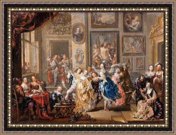 Johann Georg Platzer Dancing Scene with Palace Interior Framed Painting