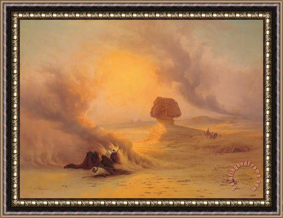 Johann Jakob Frey Caravan Caught In The Sinum Wind Near Gizah Framed Print