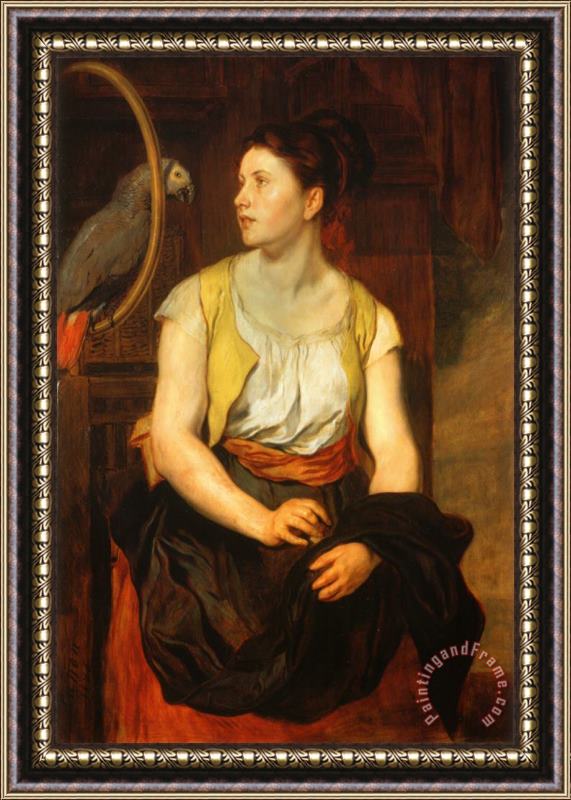 Johann Von Strasioipka Canon Girl with a Parrot (the Artist's Wife) Framed Print