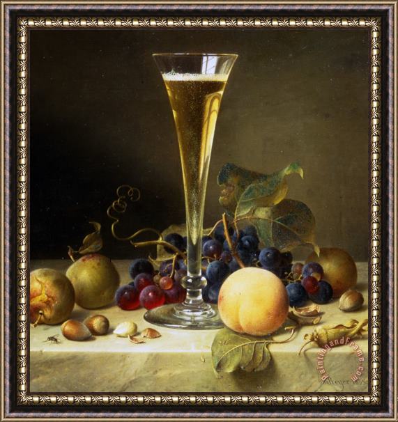 Johann Wilhelm Preyer Still Life With A Glass Of Champagne Framed Painting