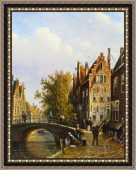 Johannes Franciscus Spohler A Dutch Town with Figures on a Canal Framed Print
