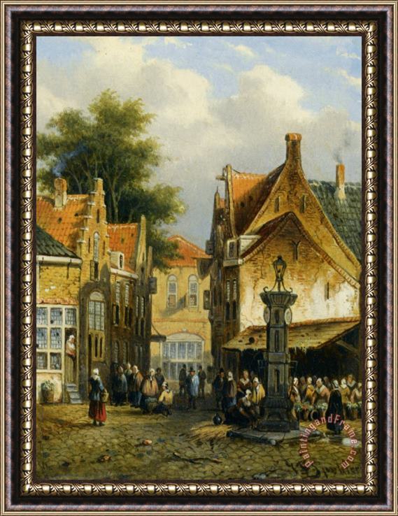 Johannes Franciscus Spohler Market in a Town Square Framed Painting