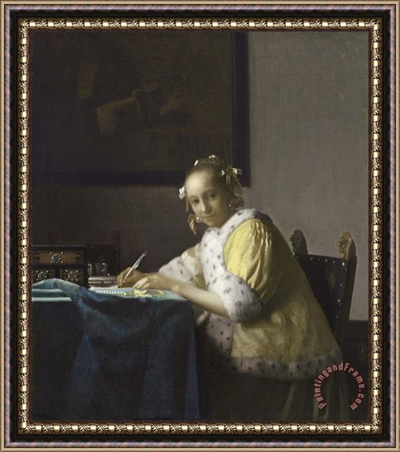 Johannes Vermeer A Lady Writing Framed Painting