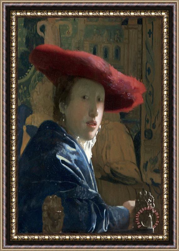 Johannes Vermeer Girl with a Red Hat Framed Print