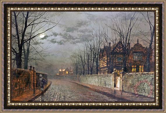 John Atkinson Grimshaw Old English House, Moonlight After Rain Framed Painting
