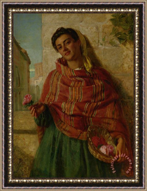 John-Bagnold Burgess Young Beauty Holding a Rose Framed Painting