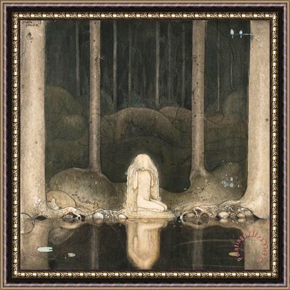 John Bauer Princess Tuvstarr Gazing Down Into The Dark Waters of The Forest Tarn. Framed Print