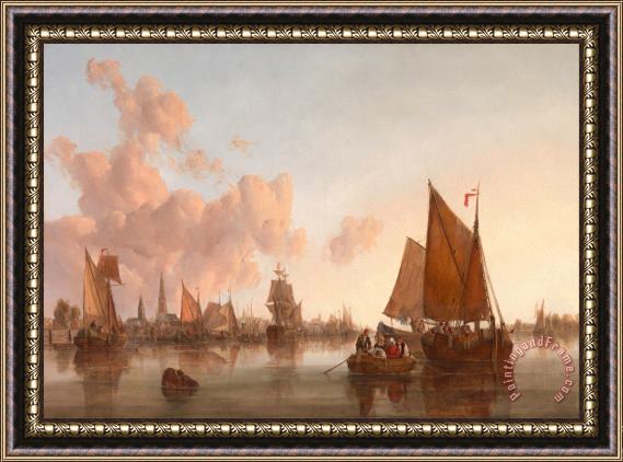 John Berney Crome Sailing Boats And Barges on a Dutch Estuary Framed Painting