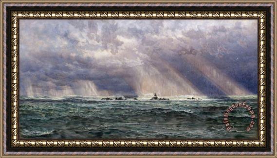 John Brett A North West Gale Off The Longships Lighthouse Framed Painting