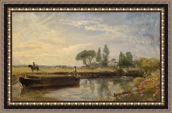 John Constable Barge Below Flatford Lock Framed Painting