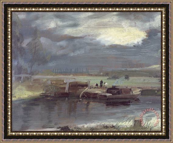 John Constable Barges on the Stour with Dedham Church in the Distance Framed Print