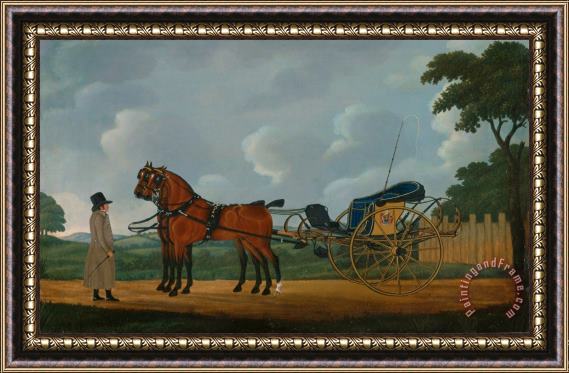 John Cordrey A Gentleman with His Pair of Bays Harnessed to a Curricle Framed Painting