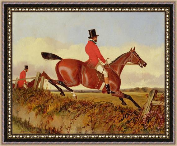 John Dalby Foxhunting - Clearing a Bank Framed Painting