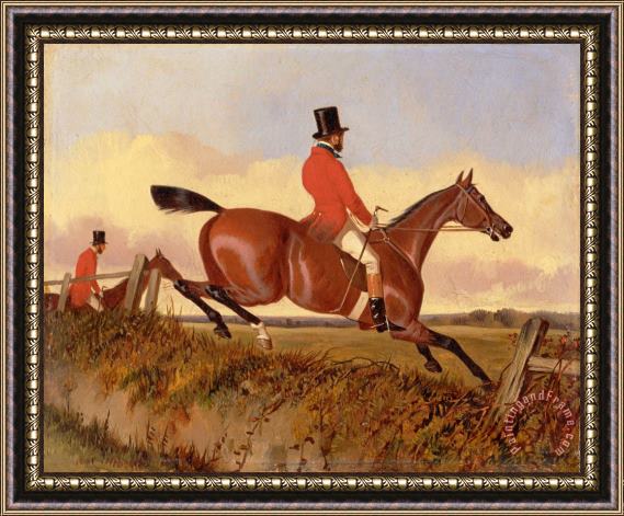 John Dalby Foxhunting Clearing a Bank Framed Painting