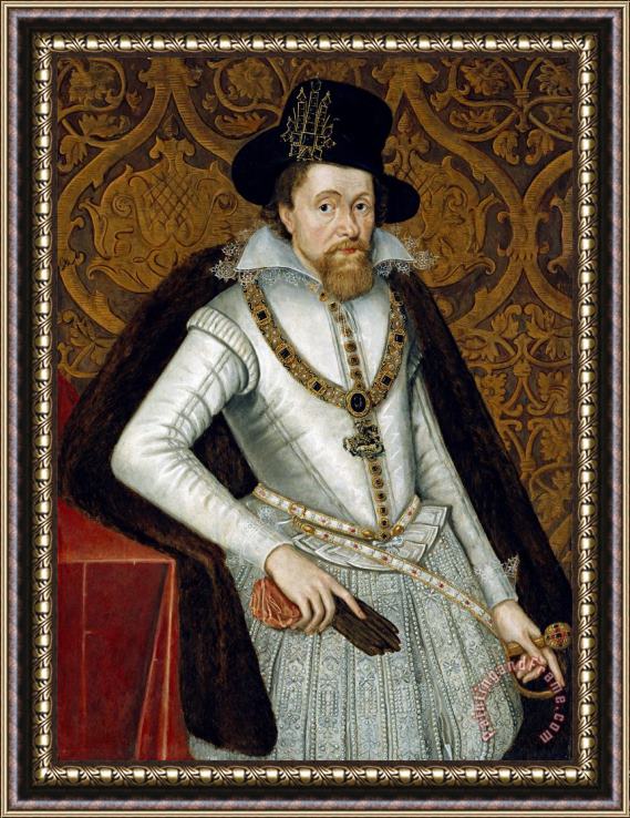 John De Critz Portrait of King James VI of Scotland, James I of England Framed Painting