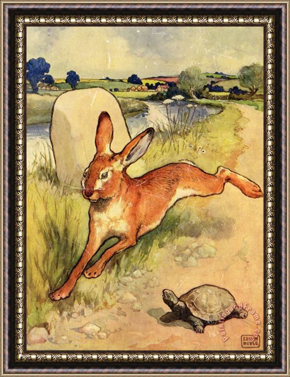 John Edwin Noble The Tortoise And The Hare From 'aesop's Fables,' Pub. by Raphael Tuck & Sons Ltd., London Framed Painting