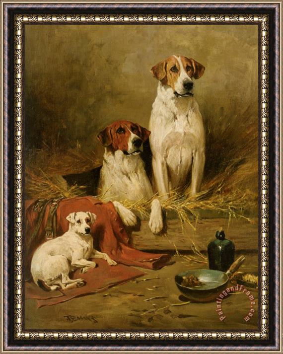 John Emms Foxhounds And a Terrier Framed Painting