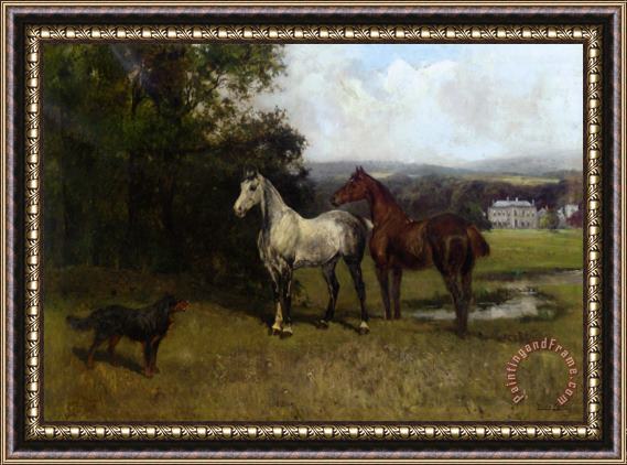 John Emms The Colonels Horses And Collie Framed Painting