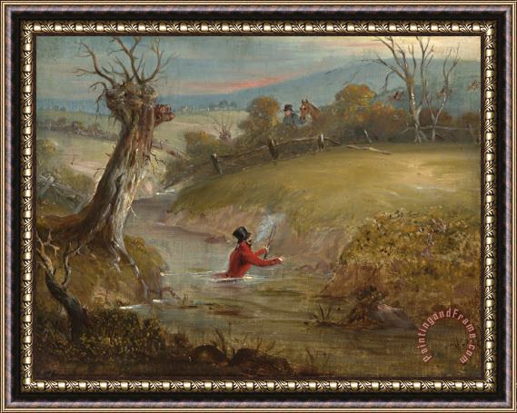 John Ferneley Count Sandor's Hunting Exploits in Leicestershire: No. 4: The Count in a Brook Up to His Waist in Water And Mud Framed Painting