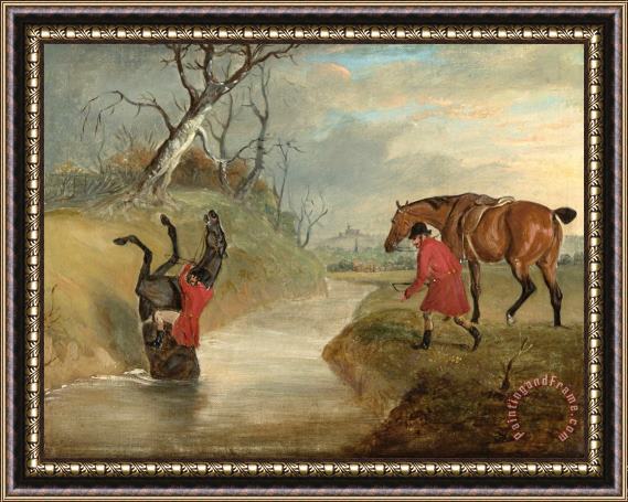 John Ferneley Count Sandor's Hunting Exploits in Leicestershire: No. 6: The Count Leaps on Brigliadora Charges a Wide And Deep Drain in Vale of Belvoir Framed Painting