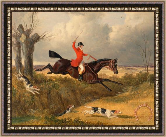 John Frederick Herring Foxhunting Clearing a Ditch Framed Painting