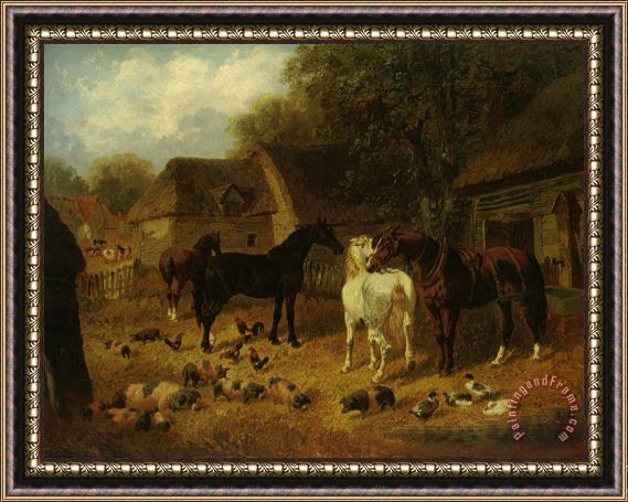 John Frederick Herring Jnr Horses Pigs And Ducks Outside a Stable Framed Painting