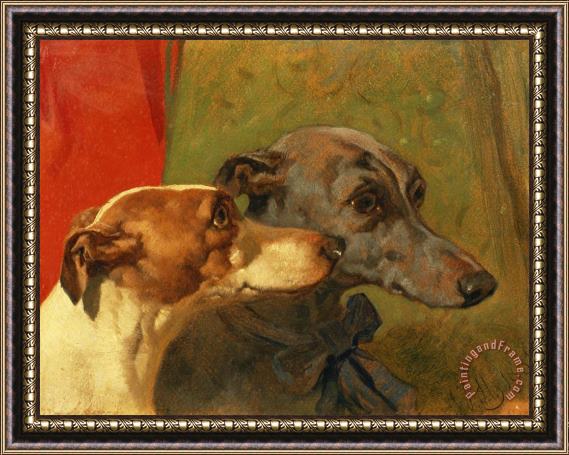 John Frederick Herring Snr The Greyhounds Charley and Jimmy in an Interior Framed Painting
