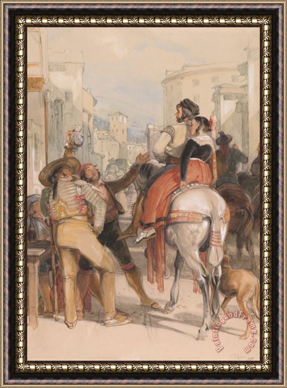 John Frederick Lewis A Street Scene in Granada on The Day of The Bullfight Framed Painting