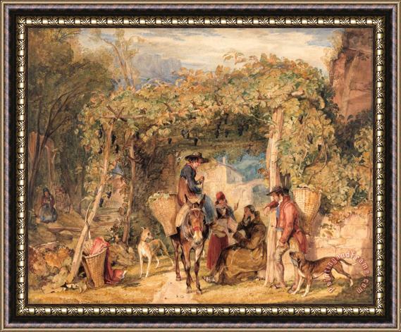 John Frederick Lewis Figures And Animals in a Vineyard Framed Print