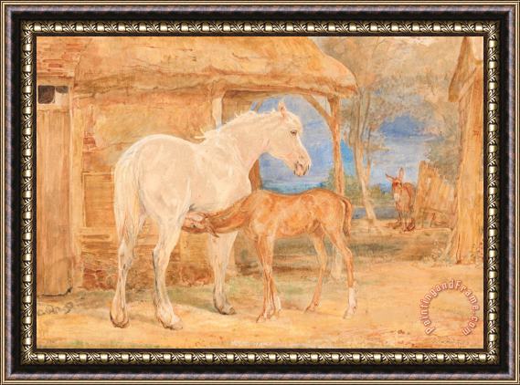John Frederick Lewis Gray Mare And a Chestnut Foal Framed Painting