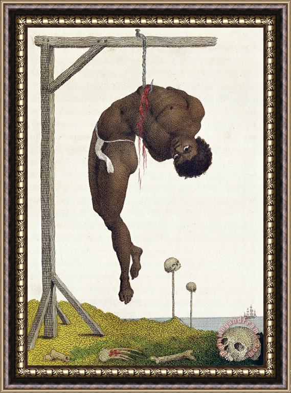 John Gabriel Stedman A Slave Hung Alive By The Ribs To A Gallows Framed Painting