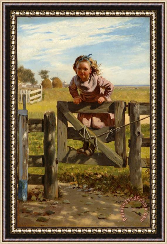 John George Brown Swinging on a Gate Framed Painting