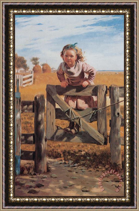 John George Brown Swinging on a Gate, Southampton, Long Island Framed Painting