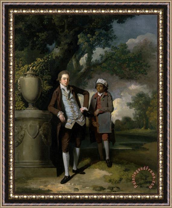 John Hamilton Mortimer A Young Man with His Indian Servant Holding a Portfolio Framed Painting